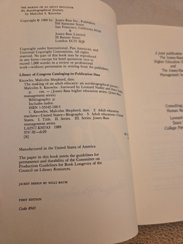 The Making of an Adult Educator By Malcolm S. Knowles HCDJ - FIRST EDITION gallery