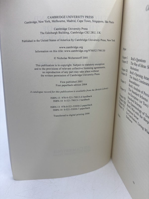 THOMAS REID AND THE STORY OF EPISTEMOLOGY Nicholas Wolterstorff PB VGC gallery