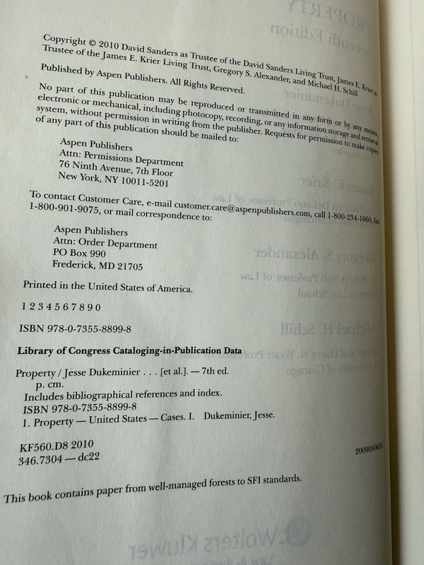 Aspen Publishers, Case Book Property 7th Ed , Law, By Dukeminier, , Education gallery