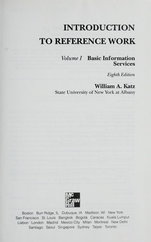 Introduction to Reference Work, Vol. 1: Basic Information Services, 8th Edition
