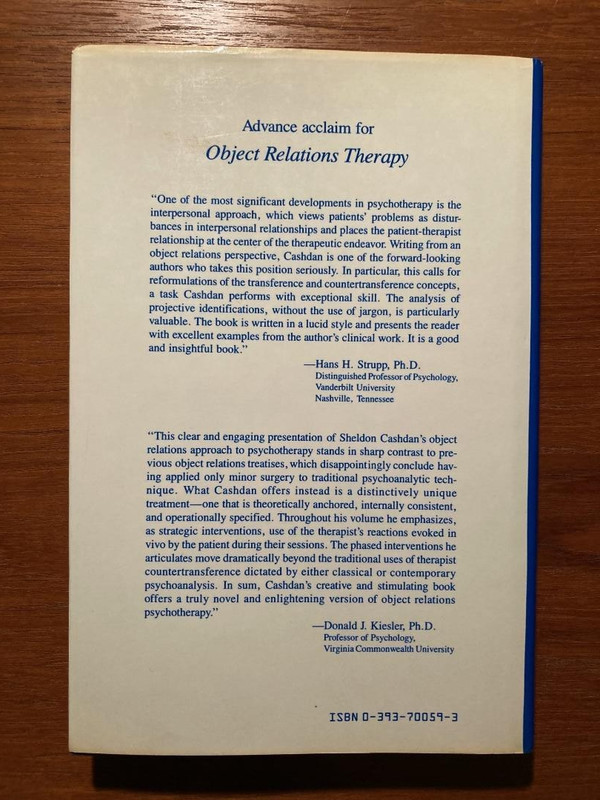 Object Relations Therapy by Sheldon Cashdan (First Edition, 1988, Hardcover) gallery