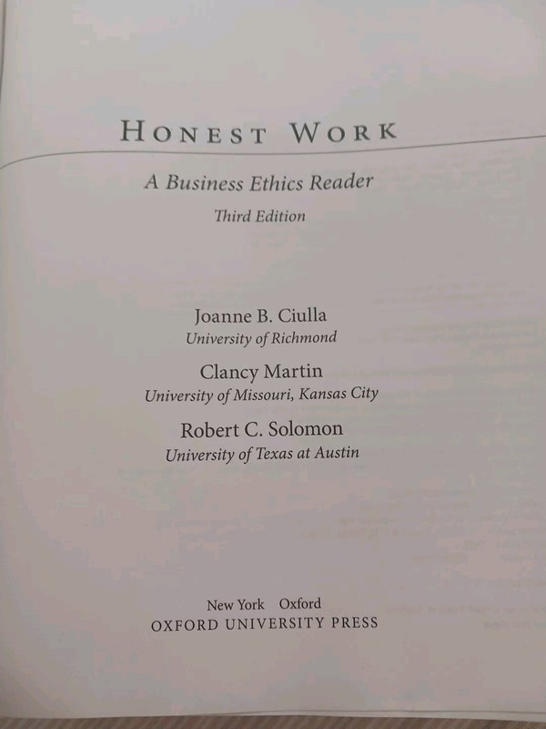 Honest Work: A Business Ethics Reader, Solomon, Quincy Used Book gallery