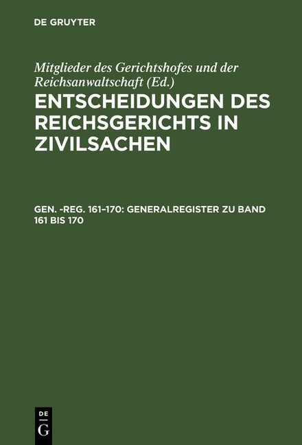 Generalregister Zu Band 161 Bis 170