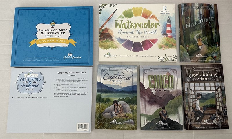 TGTB Level 5 Language Arts Textbook, Book set & Geography Grammar Cards Readers