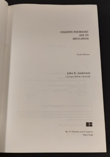 Cognitive Psychology and Its Implications John R. Anderson HC 1995 gallery