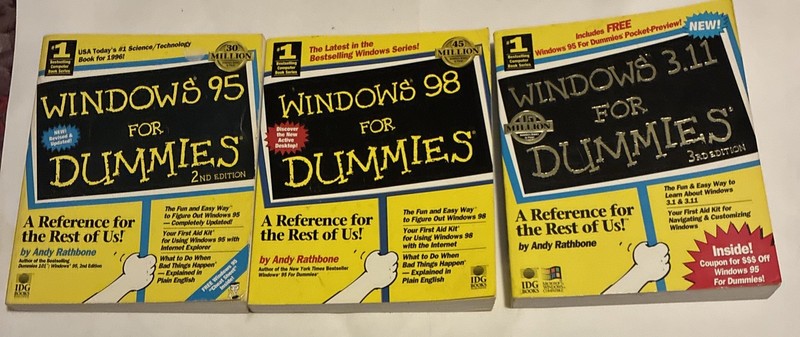 3 Book Lot Windows 95-98 & 3.11 for Dummies By Andy Rathbone IDG Paperback