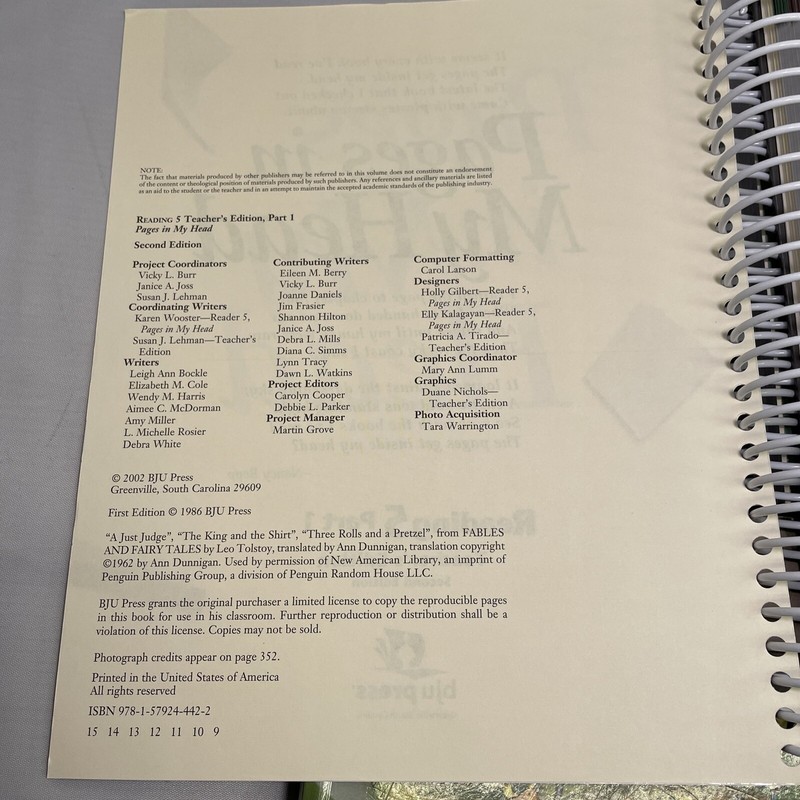 BJU Student & Teachers Edition 1 & 2 Reading 5 Pages in My Head 2nd Edition gallery