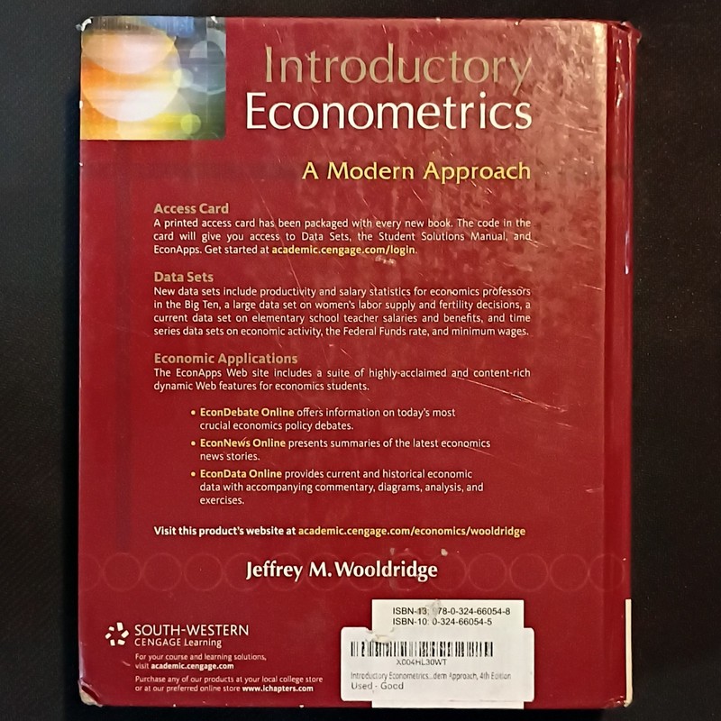 Introductory Econometrics 4th Ed Jeffrey Wooldridge Hardcover Cengage gallery