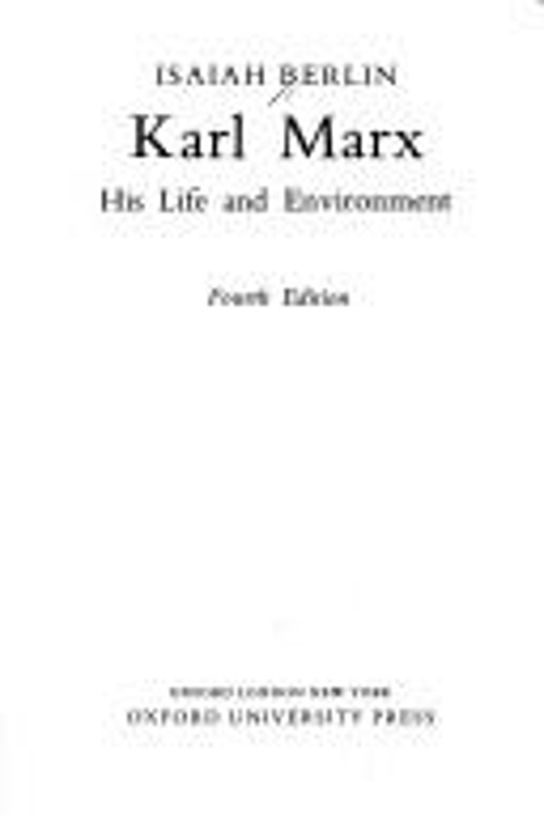 Karl Marx : His Life and Environment Paperback Isaiah. Berlin