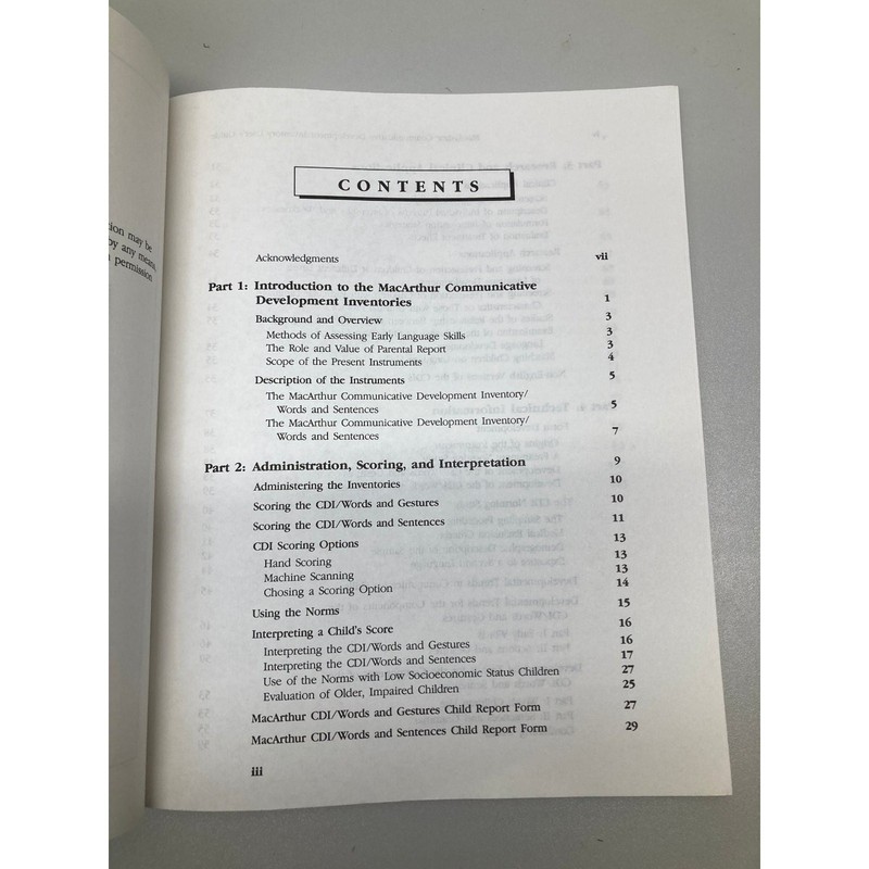 MacArthur Communicative Development Inventories 1993 User's Guide Manual gallery