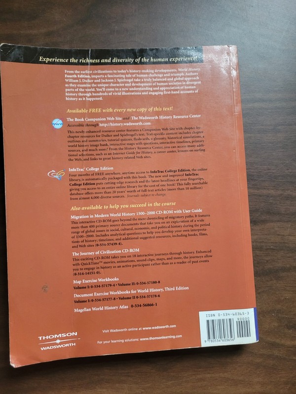 World History 4th Edition 2007 Thomson Wadsworth Volume 2 since 1400 Acceptable gallery