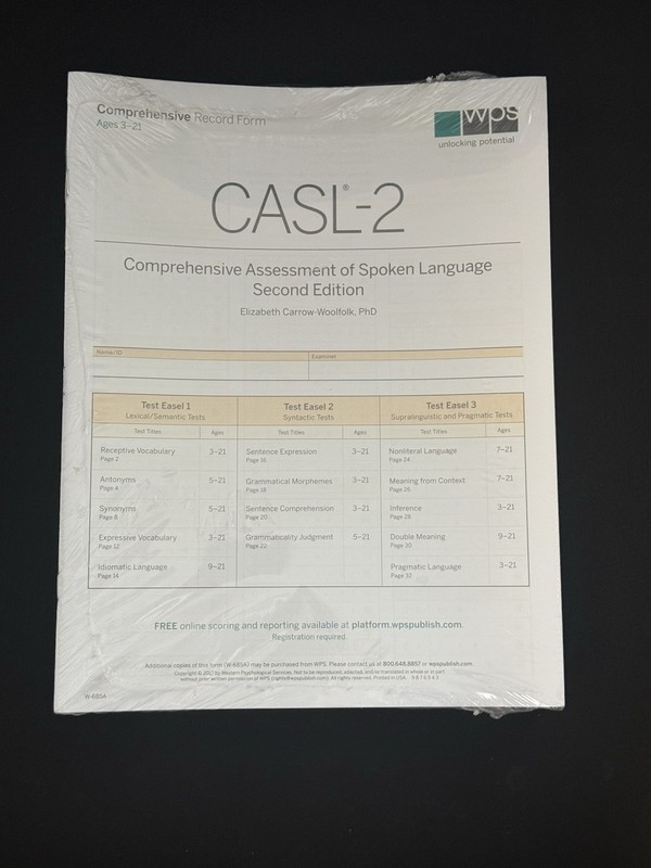 COMPREHENSIVE ASSESSMENT OF SPOKEN LANGUAGE 2 CASL-2 Forms 10 PACK Age 3-21 NEW