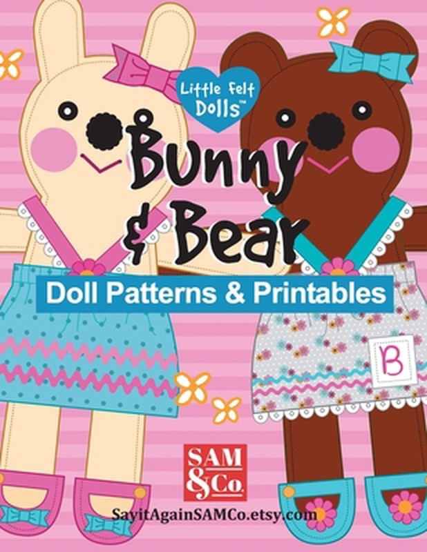 Bunny & Bear Doll Patterns & Printables: Easy to Make 9″ Cloth Dolls & Outfits b
