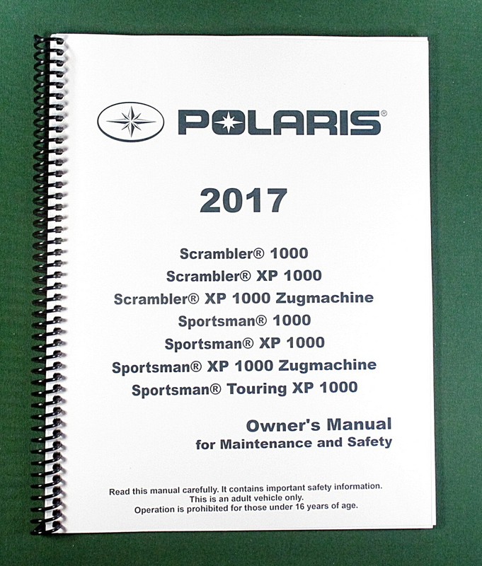 2017 Polaris Scrambler XP 1000 Owner’s Manual: 167 Pages & Protective Covers!