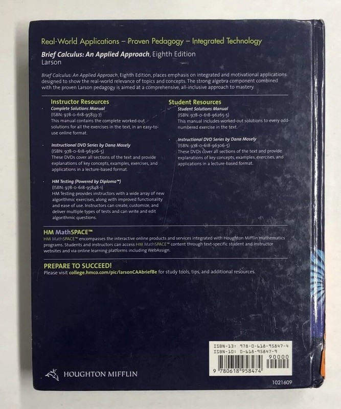 Brief Calculus: An Applied Approach by Ron Larson 2009 8th Edition Hardcover gallery