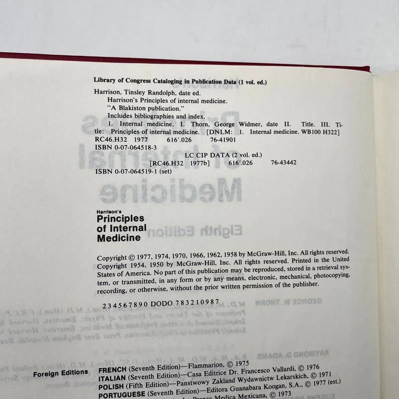 1977 Harrison's Principles of Internal Medicine 8th Edition Volume 1 & 2 HC Set gallery