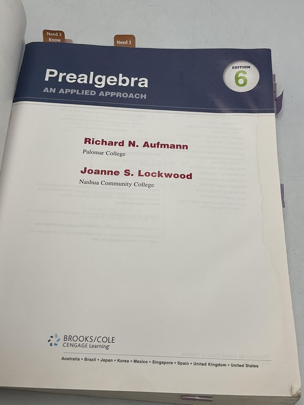 Prealgebra Applied Approach 6th Ed Aufmann Lockwood Brooks Cole PB 2014 USA Math gallery
