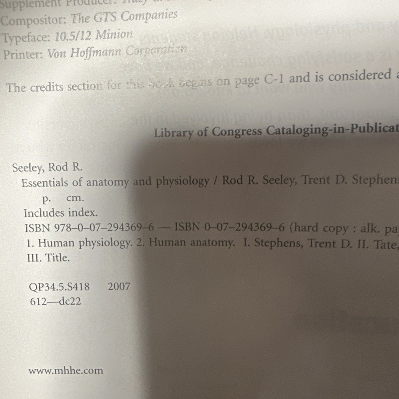 Essentials of Anatomy & Physiology 6th Ed. by Seeley, Stephens & Tate 2007 HC gallery
