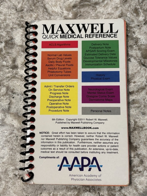 Maxwell Quick Medical Reference 6th Edition 2011 Soft Spiral