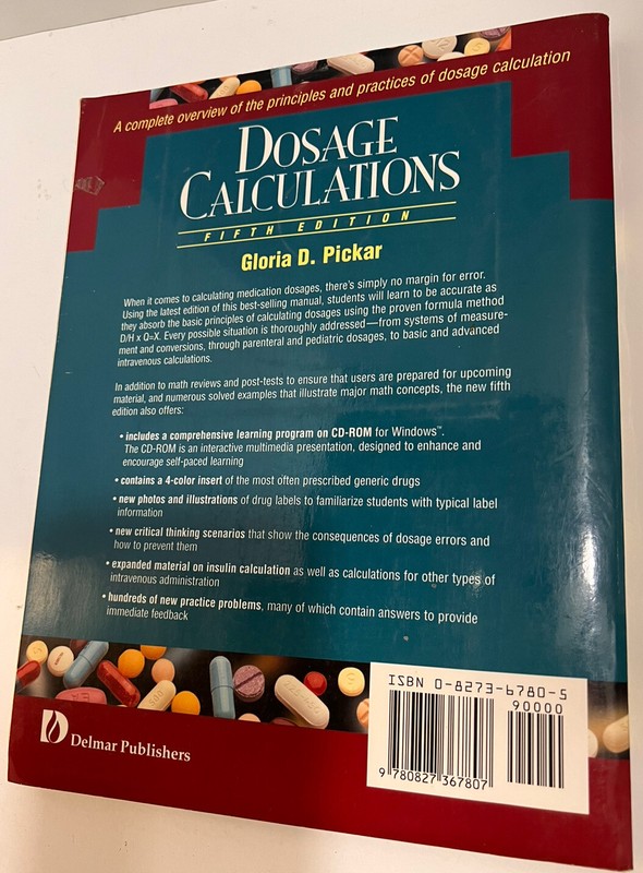 Dosage Calculations 5th Edition Interactive Gloria D Pickar 1996 No CD gallery
