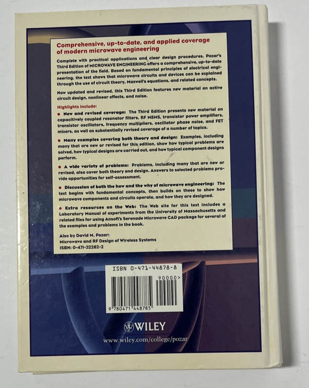 Microwave Engineering by David M Pozar 3rd Edition 2005 HC gallery