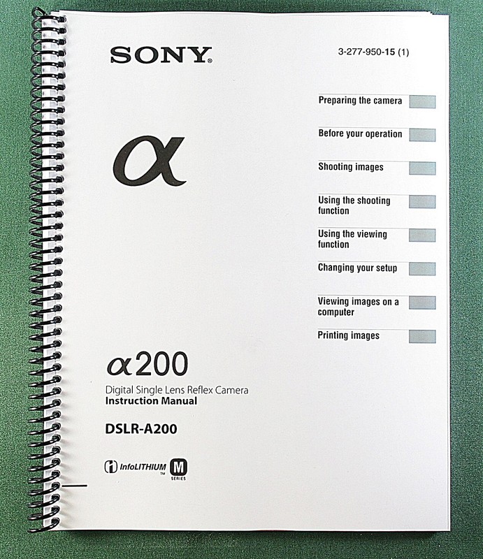 Sony DSLR-A200 Instruction Manual: 158 Pages & Protective Covers!