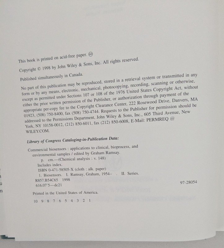 Commercial Biosensors Edited by Graham Ramsay (HC 1998 John Wiley & Sons) gallery