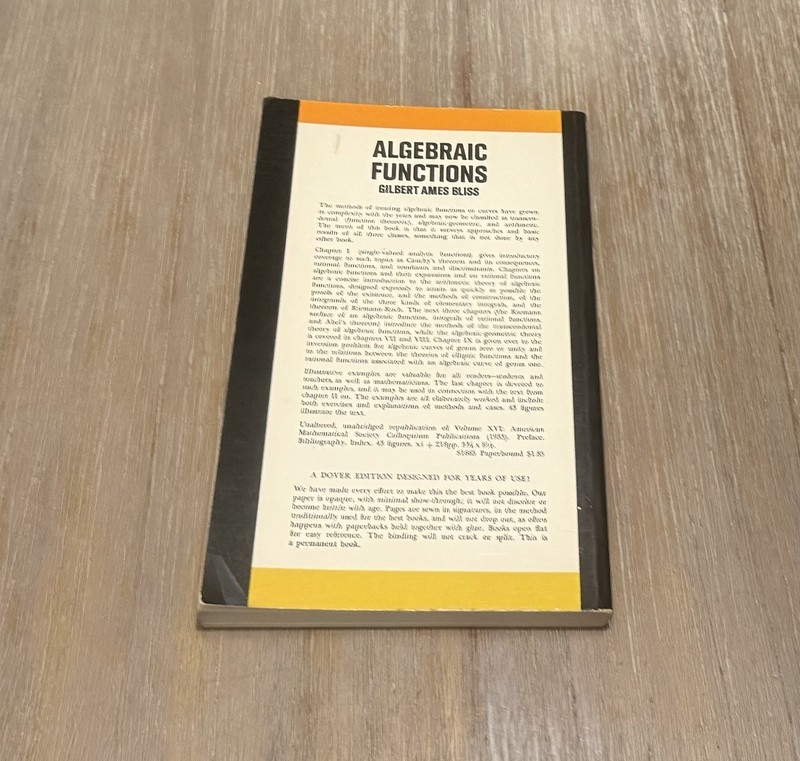 Algebraic Functions by Gilbert Ames Bliss 1966 SC gallery