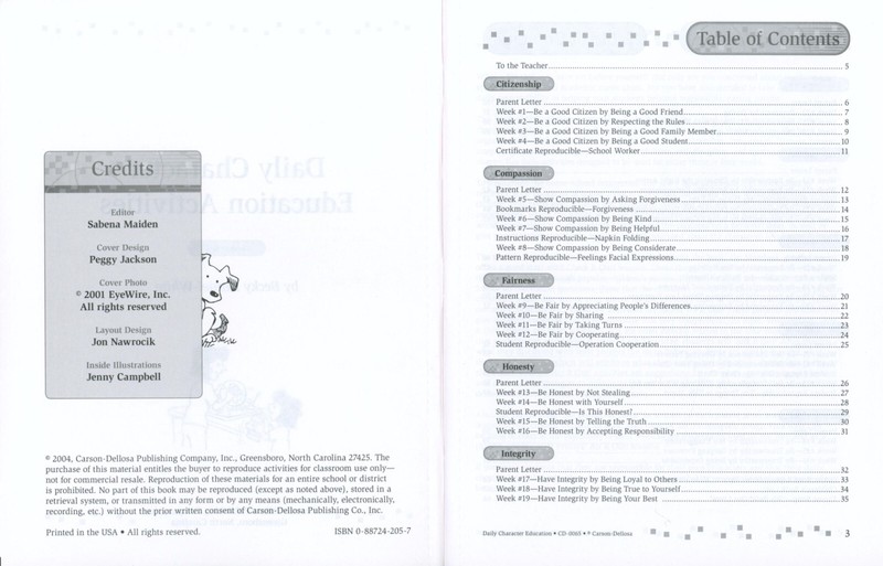 Daily Character Education Activities Grades K-1 2004 Daniel-White Reproducible gallery