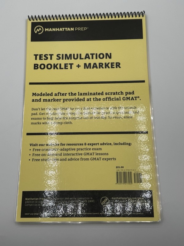 Manhattan Prep GMAT Prep Test Simulation Spiral Booklet No Marker Clean