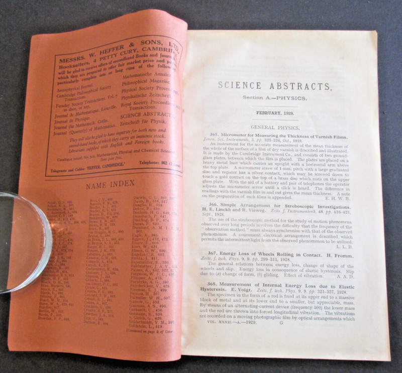VTG 1929 Science Abstracts Section A. Physics Monthly Booklet 184 Pages gallery