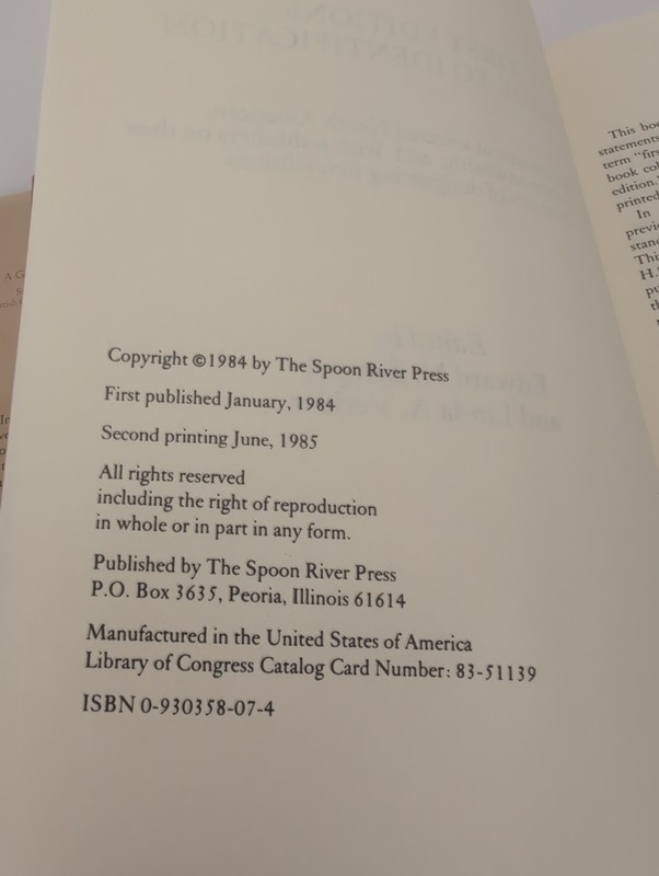 First Editions, A Guide to Identification, 1985 HC/DJ, Second Printing gallery