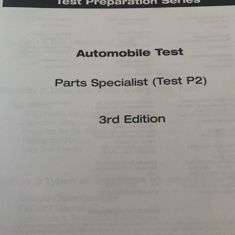 Test ASE Test Preparation P2 Parts 3rd Edition 2004 Questions Answered in ink. gallery