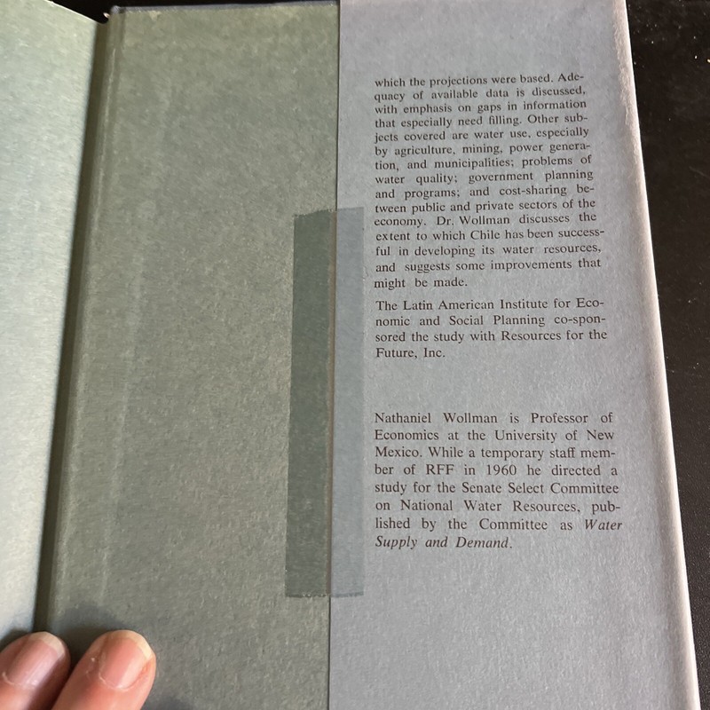 1st Ed THE WATER RESOURCES OF CHILE By Professor Nathaniel Wollman 1968 HC DJ gallery