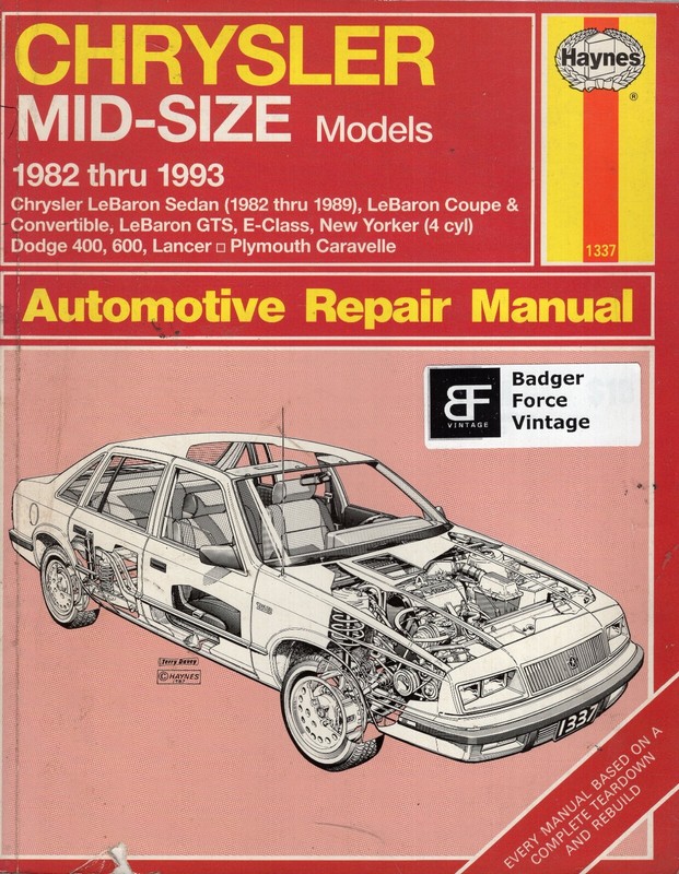 Haynes Automobile Repair Manuals Chrysler Mid-Size Cars 1982-93 #1337 MN853