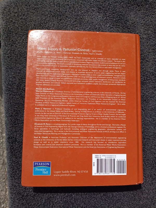 Water Supply & Pollution Control 8th Hardcover VG Cnd CLEAN Pages Viessman gallery