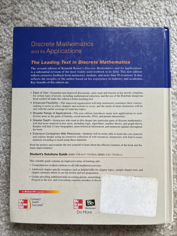 Discrete Mathematics and Its Applications (7th Edition), Kenneth H. Rosen (used) gallery
