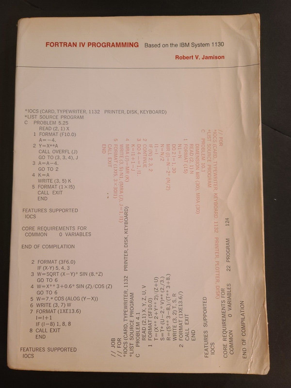 Fortran IV Programming: Based on the IBM System 1130 by Robert V. Jamison