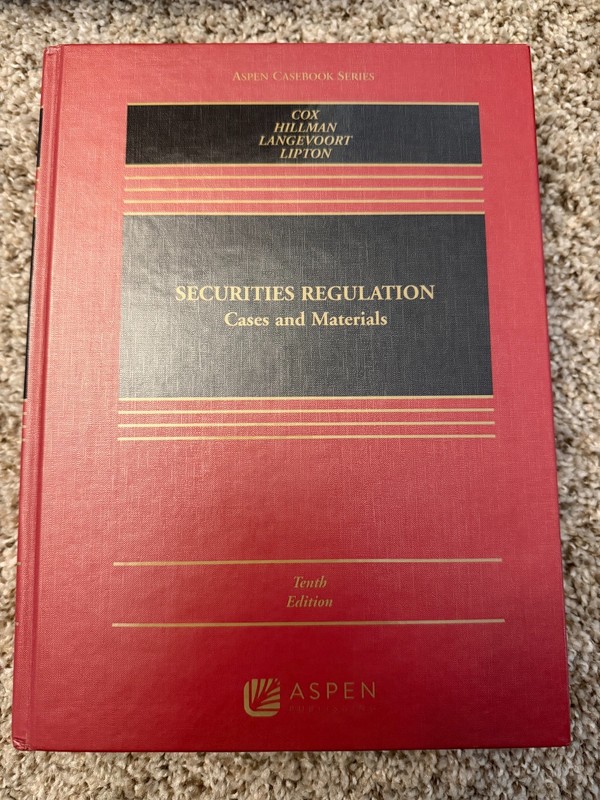 Securities Regulation: Cases and Materials Hardcover James D. Cox w/ Access Code
