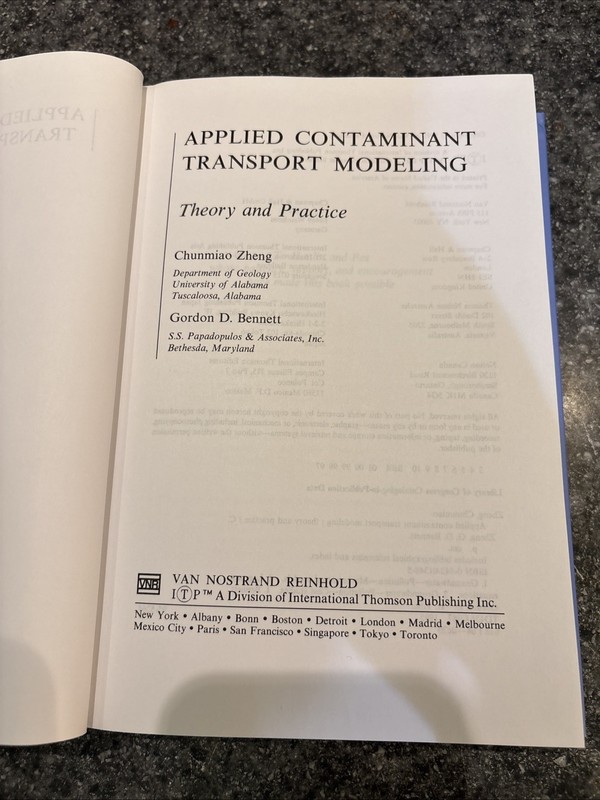 Applied Contaminant Transport Modeling Theory And Practice HC 1995 Zheng Bennett gallery