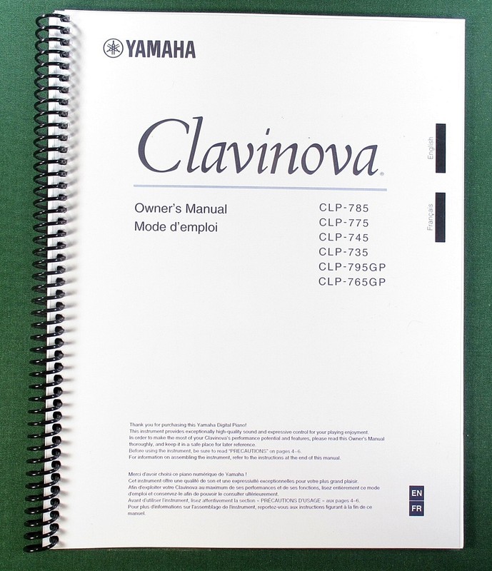 Yamaha CLP-785 CLP-775 CLP-745 CLP-735 Owner’s Manual: 150 Pages & Clear Covers!