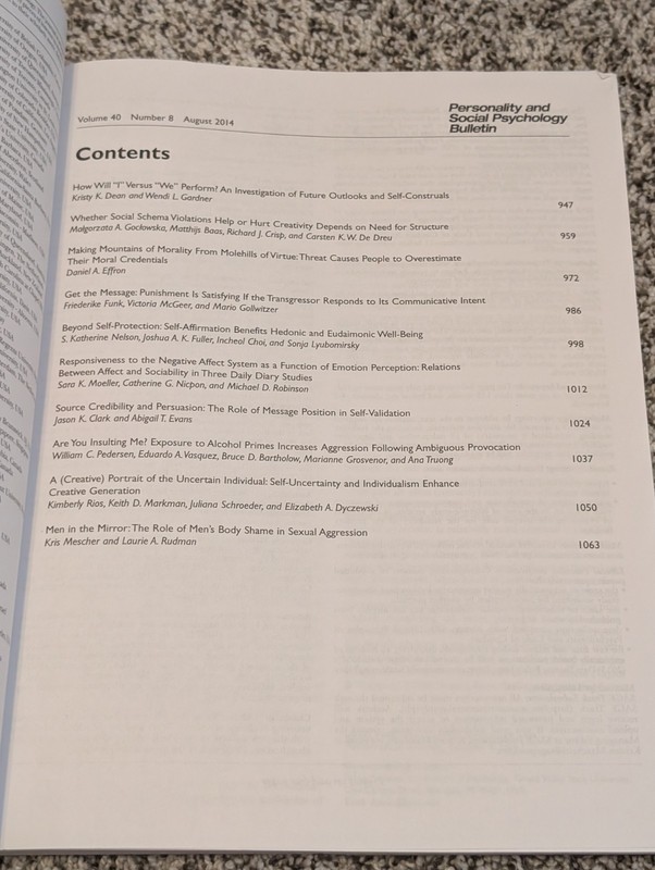 Personality and Social Psychology Bulletin, August 2014, Volume 40, Number 8 gallery