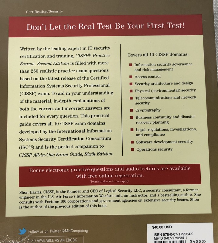 CISSP Practice Exams Second Edition 2nd Edition Mint Harris Study Guide Book gallery