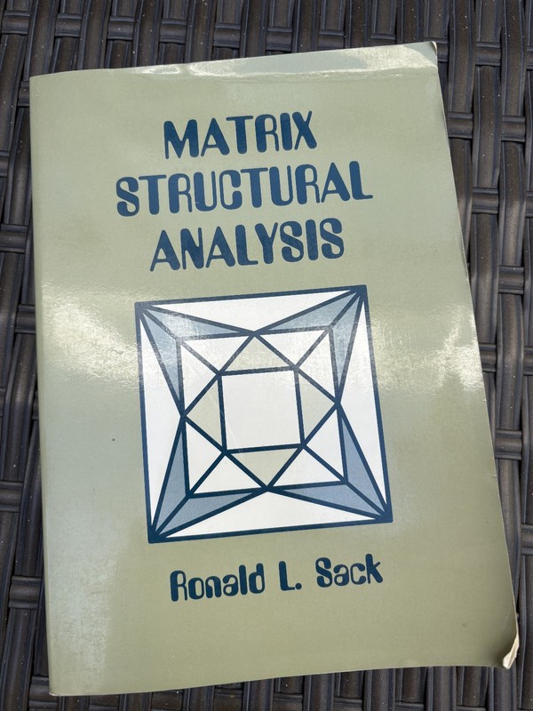 Matrix Structural Analysis, textbook by Ronald L. Sack (1994). ISBN 0881338249.