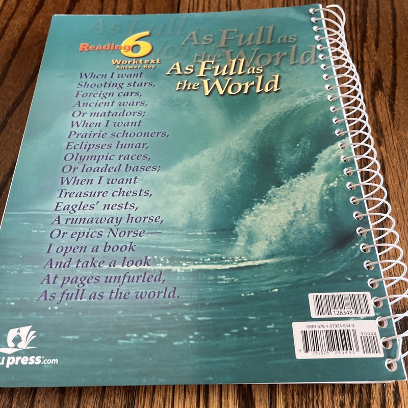 BJU Bob Jones Reading Worktext Key, Teacher Ed, Full as World, 6th Grade, 2nd Ed gallery
