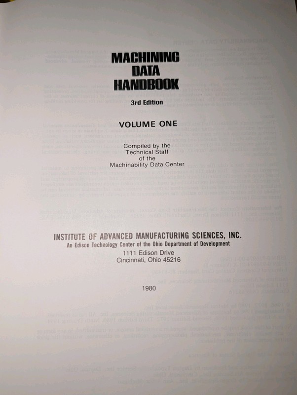 Machining Data Handbook 3rd Edition Set Volume 1 & 2 Hardcover 1980 gallery