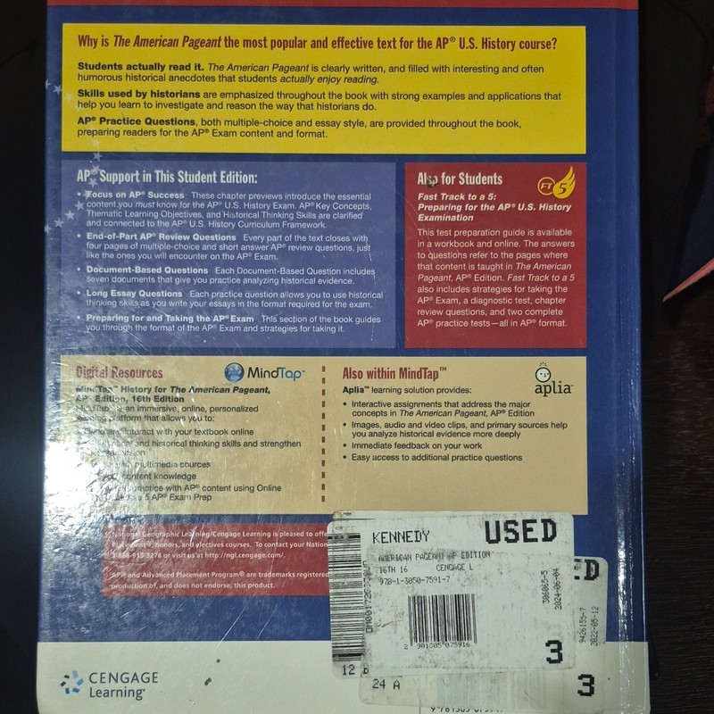 Cengage Learning The American Pageant AP Edition 16th Ed Hardcover 2015 Kennedy gallery