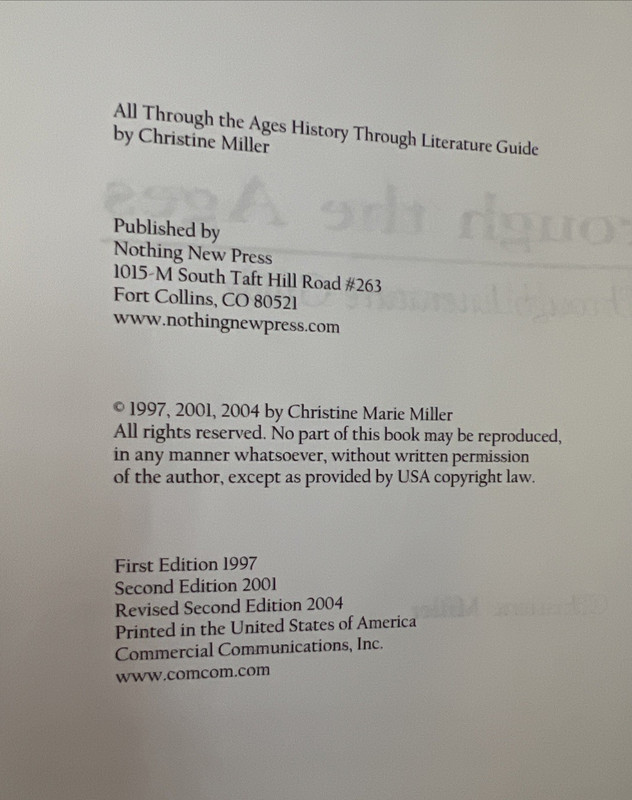 All Through the Ages History through Literature Guide Christine Miller @2004 PB gallery