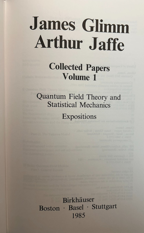 Collected Papers Vol one Quantum Field Theory Statistical Mechanics Glimm Jaffe gallery
