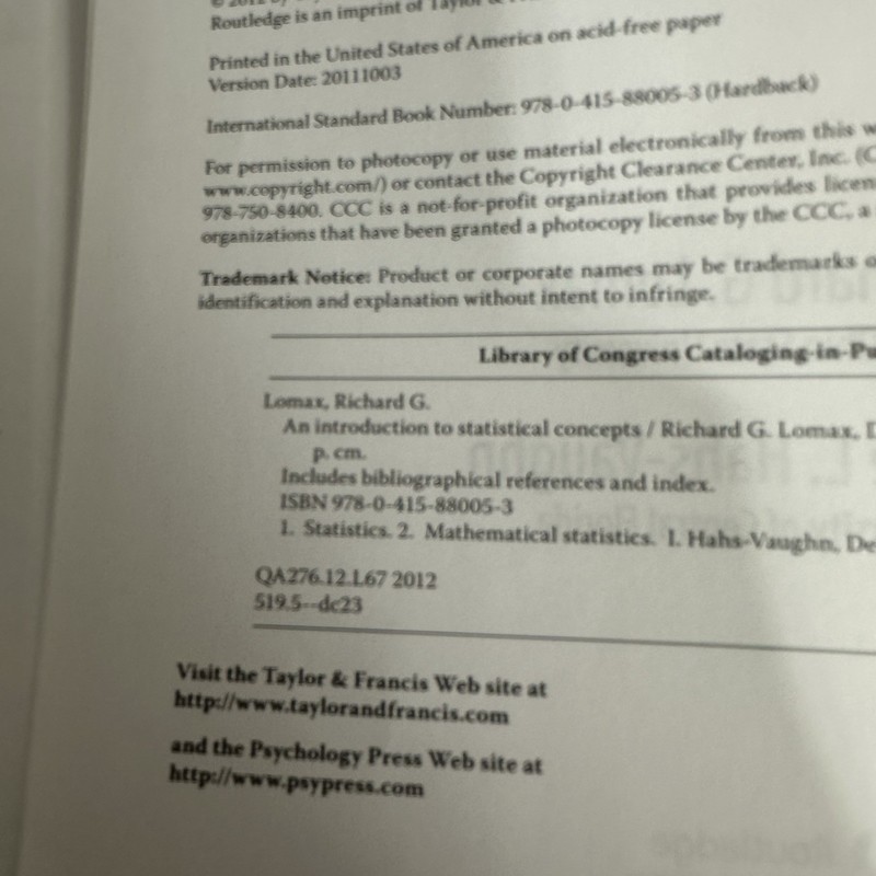An Introduction to Statistical Concepts: - Hardcover, by Lomax Richard G; - Good gallery